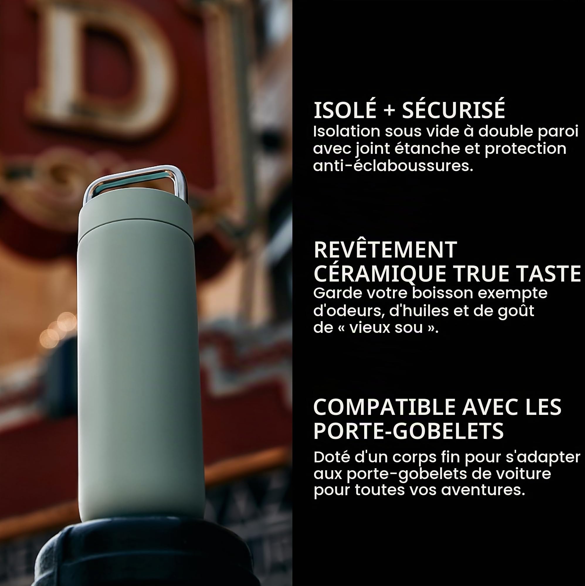 Fellow Carter Carry Gobelet isotherme de 591 ml pour eau, thé, café, smoothies et plus encore – En acier inoxydable – Garde la chaleur pendant 12 heures et reste froid pendant 24 heures – Fermeture