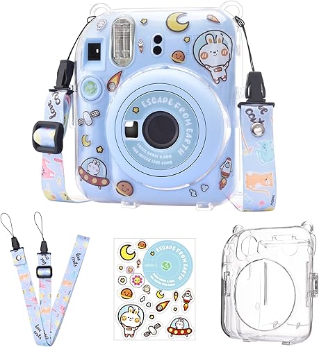 Funda rígida transparente mejorada con adhesivo de bricolaje para cámara instantánea Fujifilm Instax Mini 12, funda transparente Instax Mini 12 con