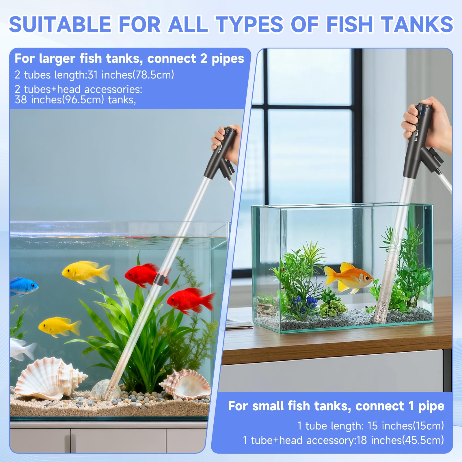 Aspirateur de Gravier réglable pour Aquarium, Siphon d'aquarium, changeur d'eau Manuel, kit de Nettoyage pour Aquarium, pour Aspirer Les déjections et Laver Le Sable