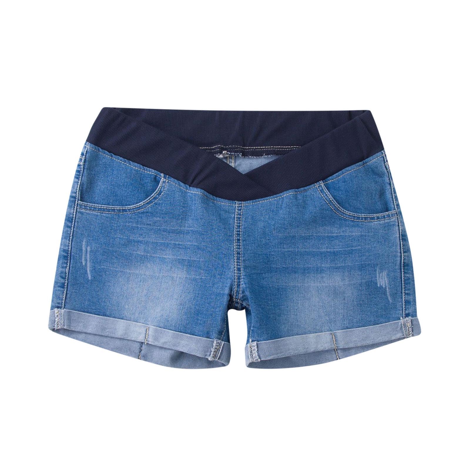 Jeans Shorts für Schwangere Mittlere Taille Bauchstütze Umstandsmode Schwangerschaft Denim Freizeithose Distressed Crimpen Umstandsshorts Stretch Weich Kurz Umstandshose Weites Große Größen