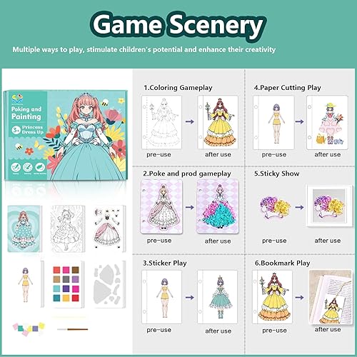 Miniatura 3 de Jokvaex Arte de tela para niños, rompecabezas de hada de princesa 6 en 1, pintura de punción para niños, 6 formas de jugar, kits de arte poke para