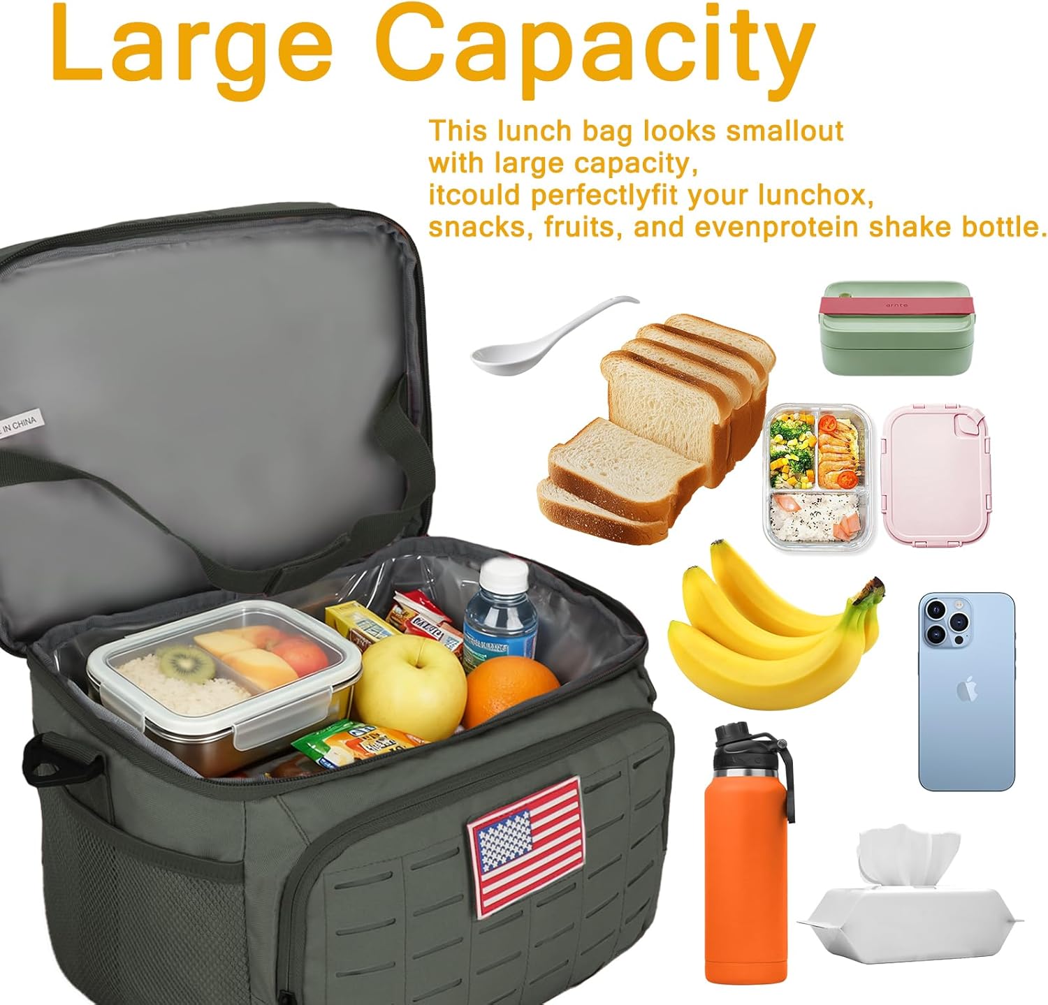 Portable Insulated Cooler Bag, Leakproof Soft-Sided Lunch Bag,8mm Insulation Keeps Cool 16+ for Camping, Beach, Picnics