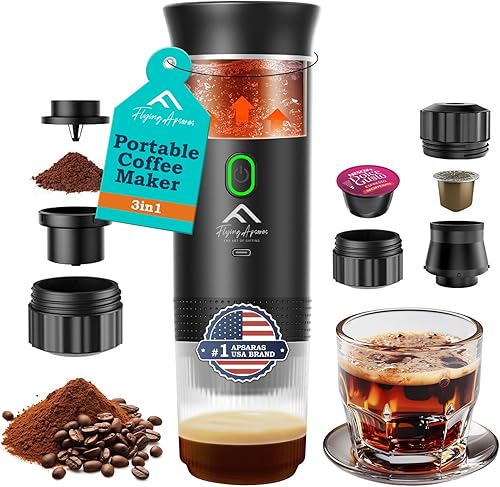 APSARAS USA - Cafetera portátil para viajes, cafetera espresso portátil, mini máquina de café espresso de 20 bares, cafetera de viaje 3 en 1 con