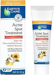 Earth's Care Acne Spot Treatment - 10% Sulfur Cream Medication to Clear Cystic Acne, Pimples and Blackheads on Face and Body (Tube 0.97 OZ)
