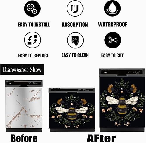 Miniatura 8 de Yosa Decoración de cocina con diseño de abeja de otoño, calcomanía magnética para lavavajillas, diseño de flores de primavera, imán magnético para