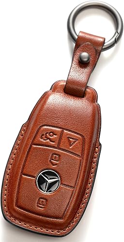Smyfob Funda de cuero para llavero de automóvil, color marrón, compatible con Mercedes Benz, Marrón