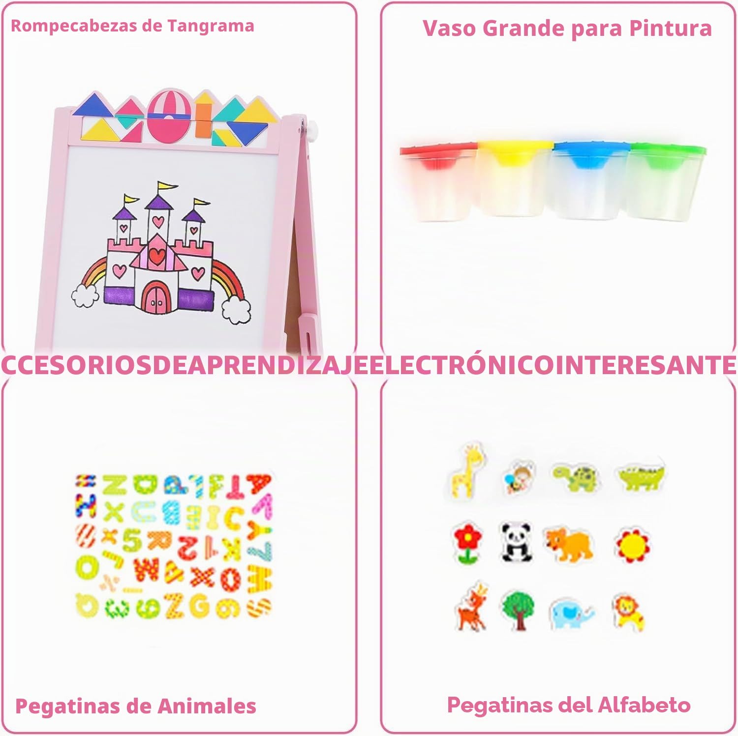 Pizarra Infantil Caballete, Altura Ajustable, Pizarra Blanca y Pizarra de Tiza de Doble Cara con Rollo de Papel, Juego de Arte de Madera de Pie para Niños, Regalo para Niños y Niñas (Rosa)