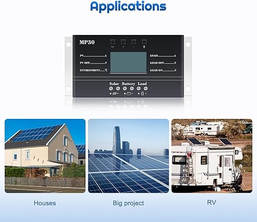 Miniatura 6 de Controlador de carga solar de 30 A, 12 V24 V PWM, controlador de carga solar negativa, regulador de panel solar con función de sensor de