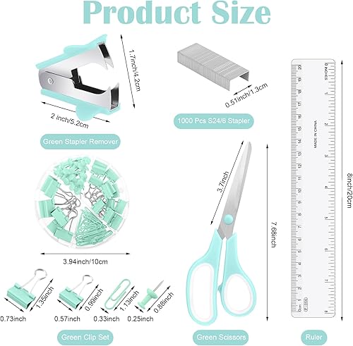 Miniatura 3 de auroray Organizadores y accesorios de escritorio verdes, juego de suministros de oficina verde azulado, organizador de escritorio de malla verde,
