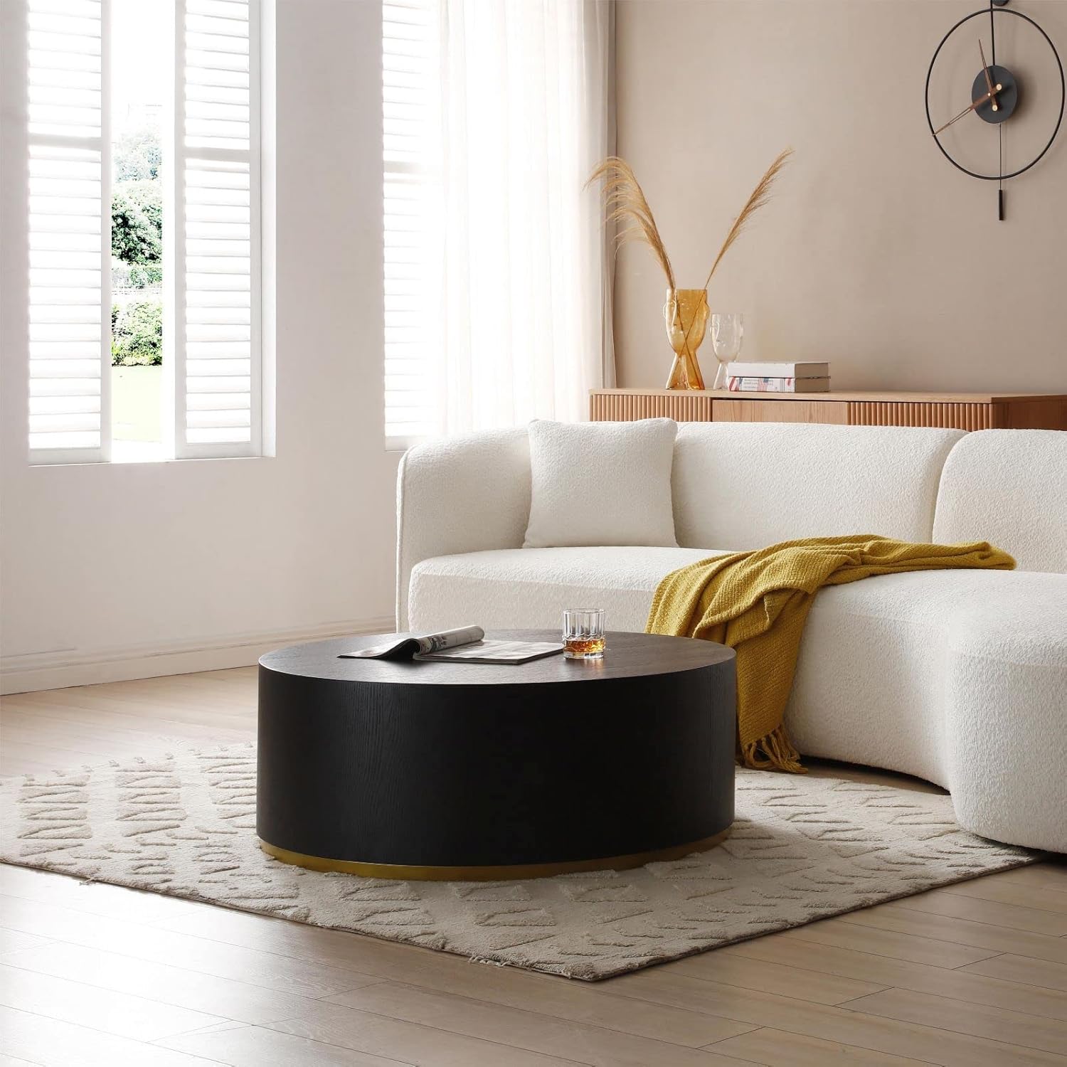 Amazon.com: KEVINSPACE Round Coffee Table for Living Room, Modern Black ...
