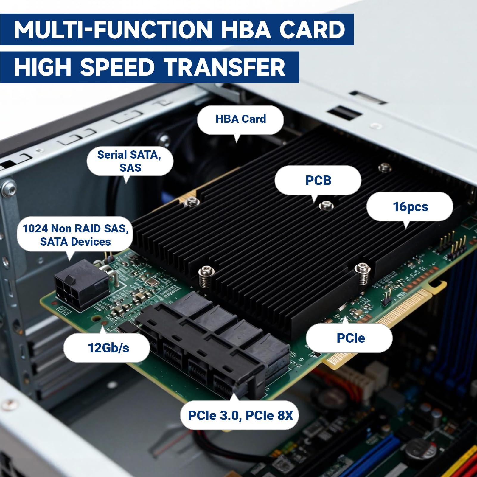 LSI SAS 9300 16I Tarjeta HBA Controladora de 16 Puertos, 12Gb/s con Ranura PCIe, SAS/SATA para Windows, for Linux (for SUSE, for Red Hat), for VMware, for Freebsd