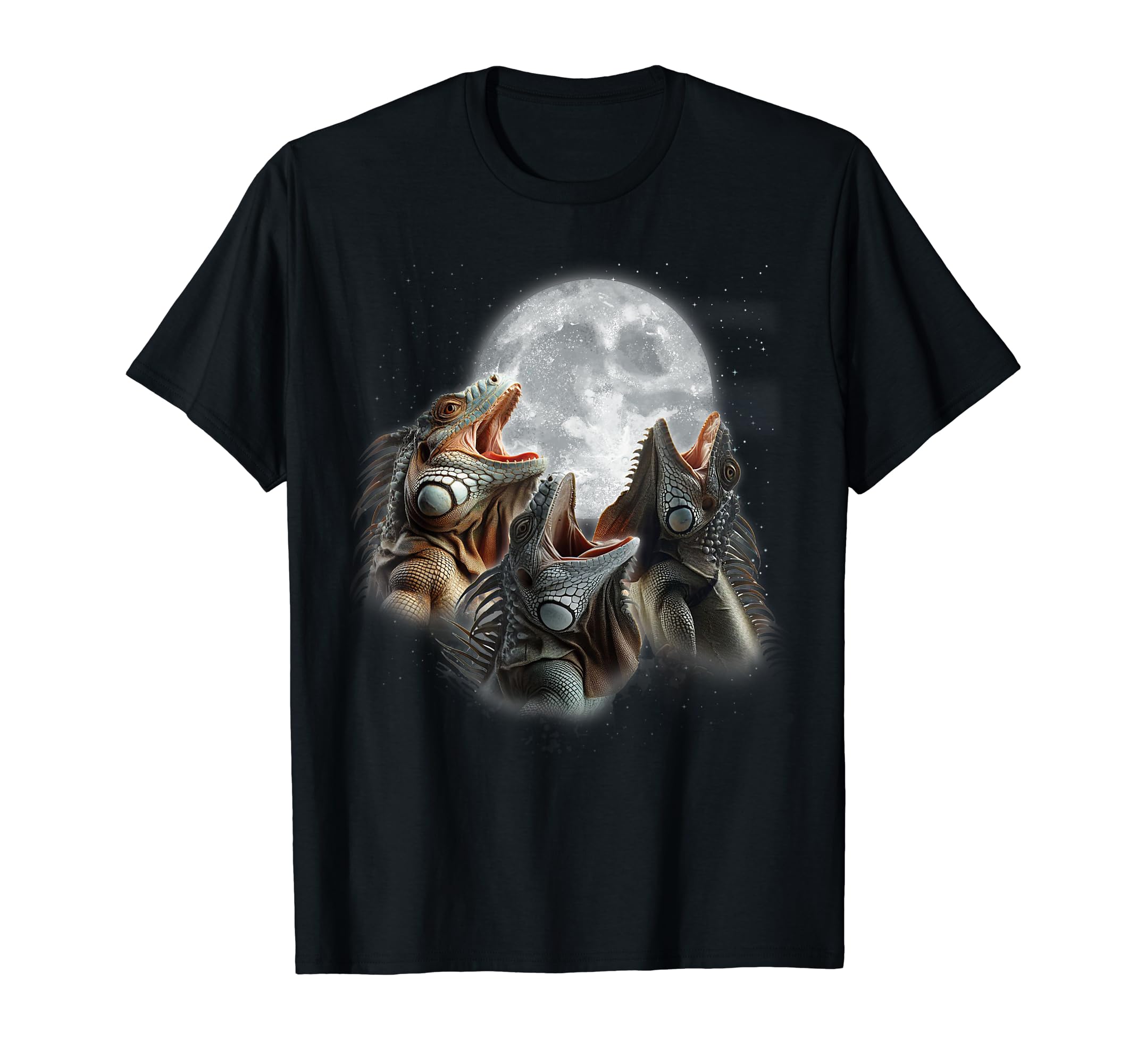 3 Iguanas Howling At The Moon Funny Iguana Hunter Pet Lizard T-Shirt