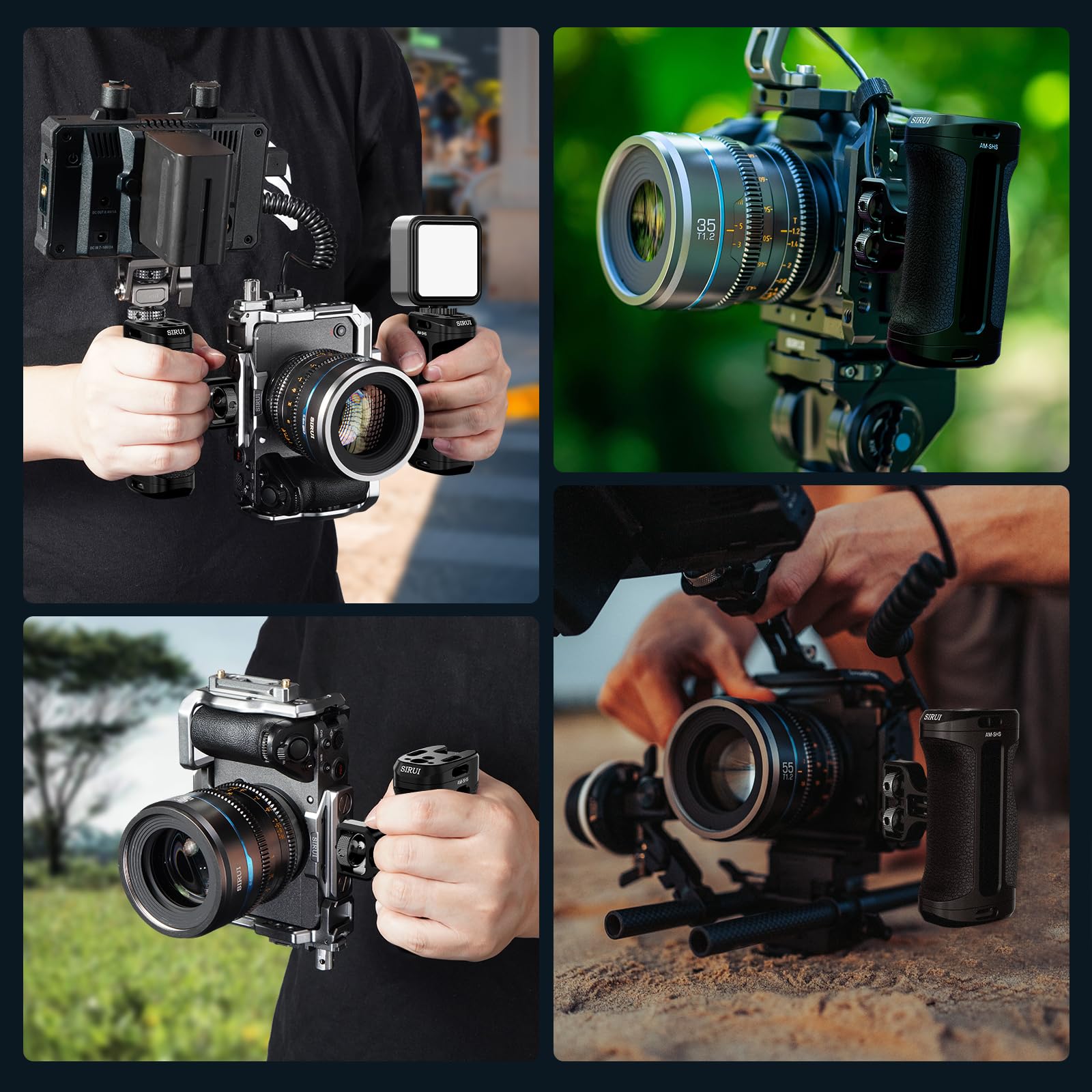 SIRUI Mango Lateral con Localización para ARRI y con Tornillo de 1/4'' para Jaulas de Cámara, Side Handle Ergonómica Universal - Am-SHS