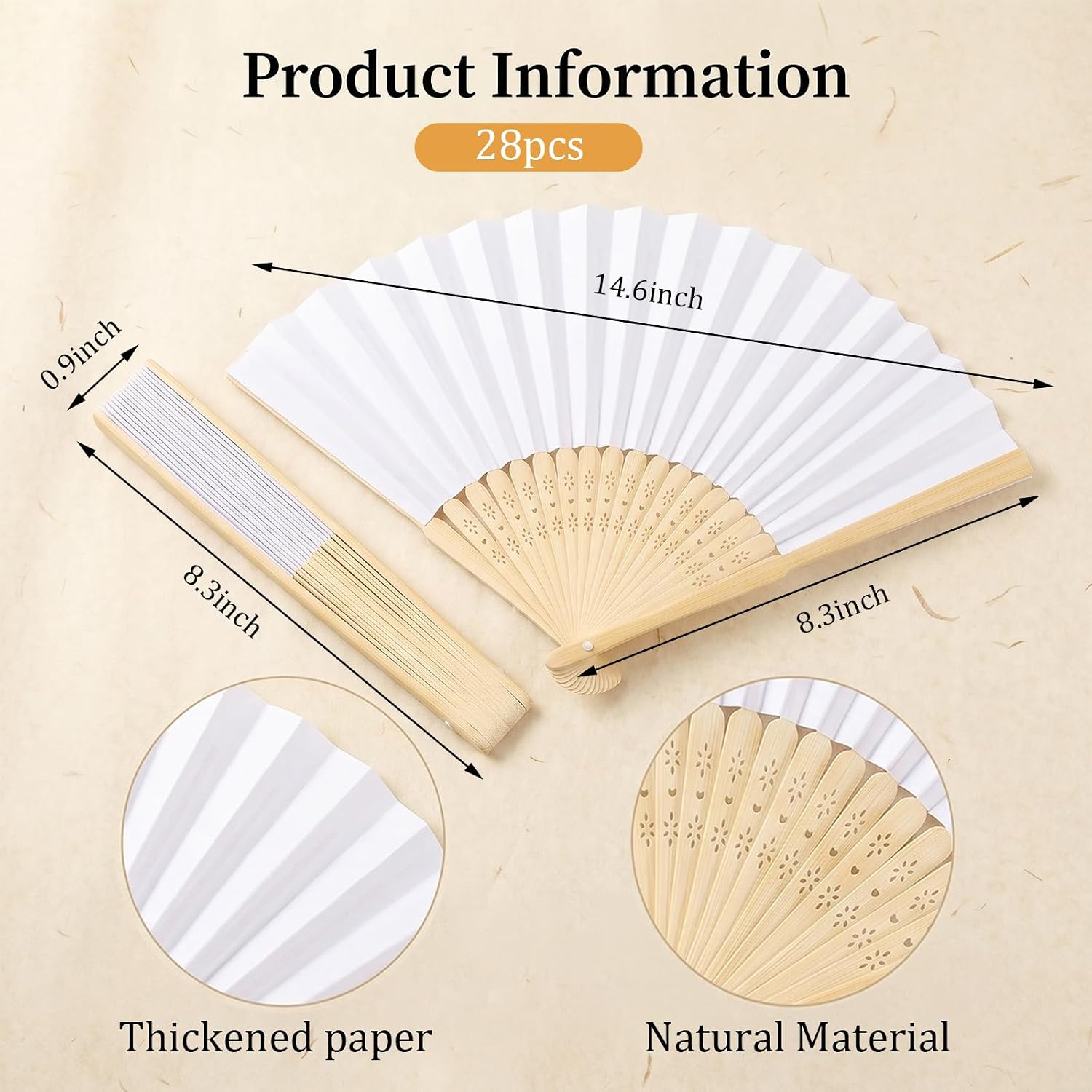 28 Pcs White Paper Fans for Wedding Guests Bulk Folding Hand Fan 8.3 Inch Hand Fans for Women Party Favors DIY Crafts Photography Props Summer Events Wedding Bridal Shower