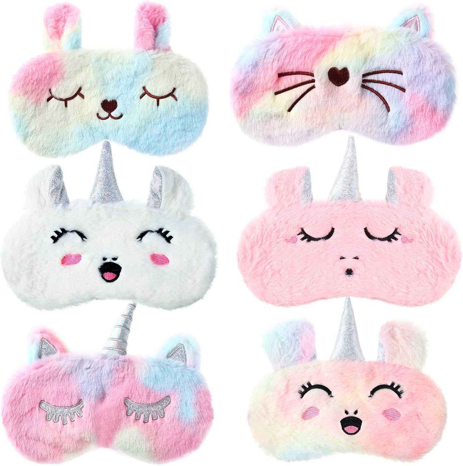 6 Pcs Cute Animal Sleep Mask Soft Plush Blindfold Gradient Cat Unicorn Rabbit Eye