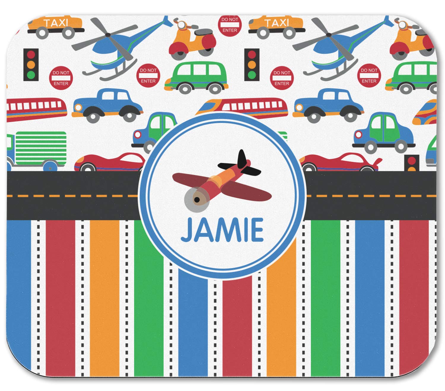 Personalized Transportation & Stripes Rectangular Mouse Pad