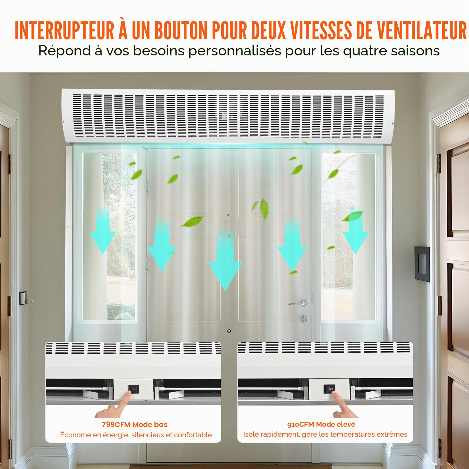 VEVOR Rideau d'air intérieur commercial 1,5 m, super puissance, 2 vitesses, 3566 m³/h, rideaux d'air muraux pour portes, ventilateur intérieur de porte avec interrupteur de fin de course robuste