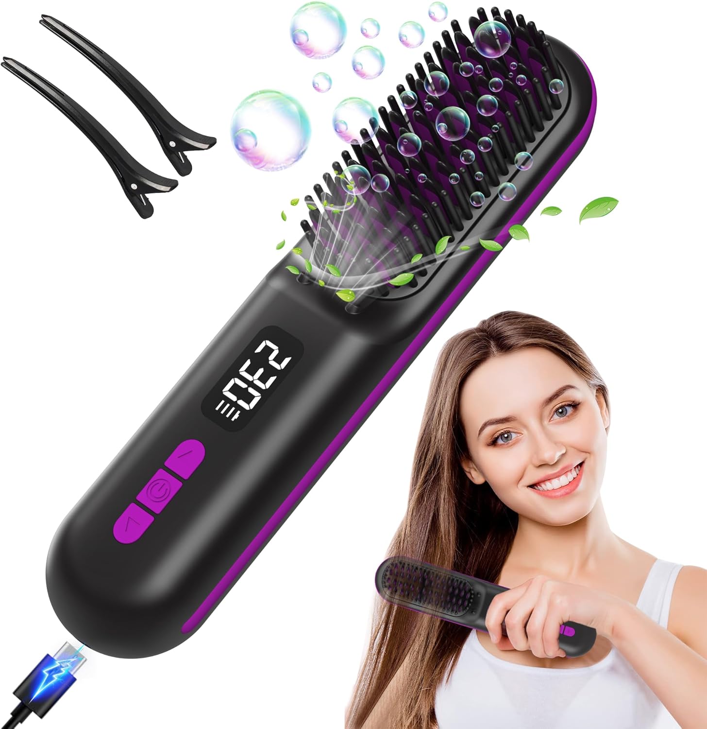 Cordless Hair Straightener Brush, Baimistar Portable Hair Straightener Brush for Travel, Plasma Dense Hot Comb 9 Temps Fast Heating Smoothing Comb for Women, 9600mAh USB Rechargeable Cordless Hair Straightener Brush, Baimistar Portable Hair Straightener Brush for Travel, Plasma Dense Hot Comb 9 Temps Fast Heating Smoothing Comb for Women, 9600mAh USB Rechargeable