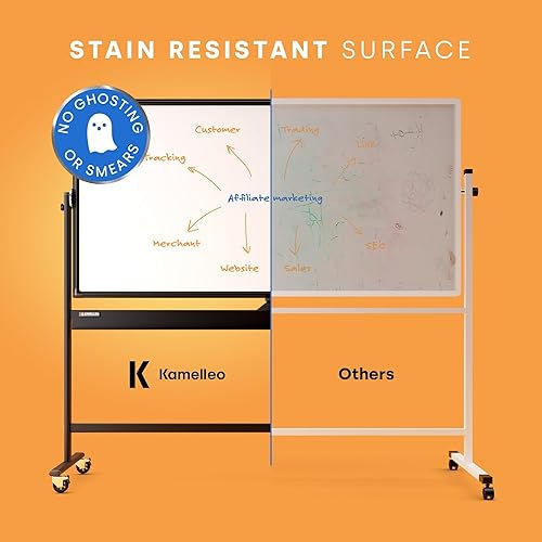 Vista 57 de Pizarra blanca magnética grande, giratoria y portátil de borrado en seco, con soporte, de doble cara, estilo caballete, con ruedas, de pie