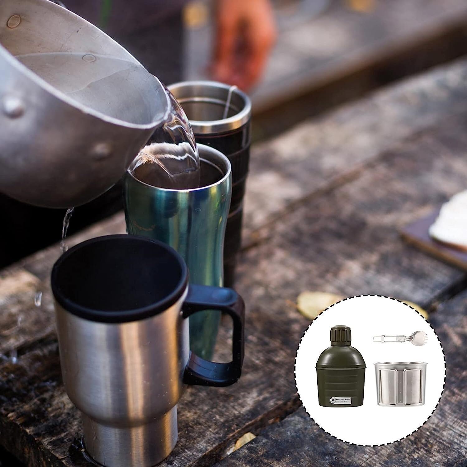 Bouteille d'eau Bouilloire de Camping Bouilloire extérieure Bouilloire de pêche Portable adaptée à la randonnée randonnée Bouteille d'eau en Acier Inoxydable Gourde