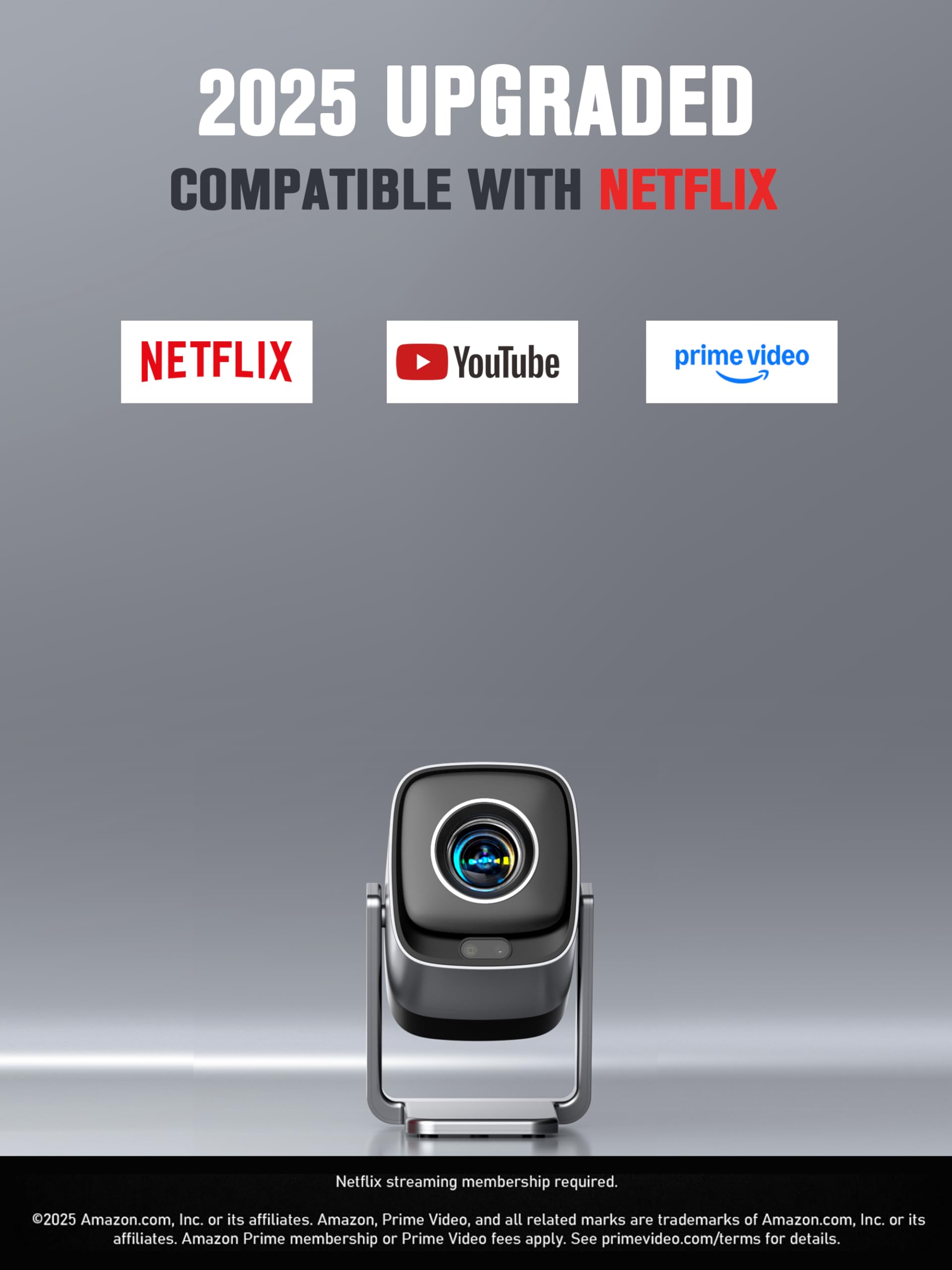 [Official Netflix & TOF Real-time Focus]Mini Projector with WiFi and Bluetooth, Native 1080P Smart Projector, Dolby Audio & Keystone Projector, 210° Rotatable Stand for Home Projector