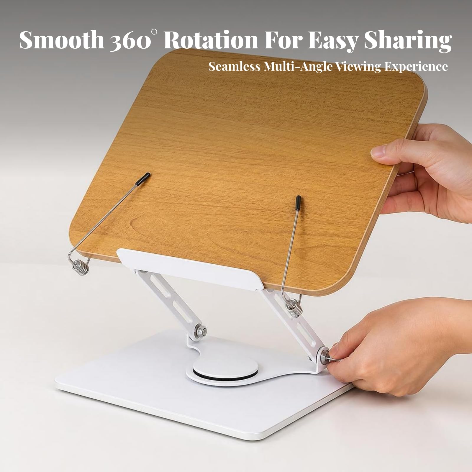 Atril para Libros con Brazo Ajustable Estable, Soporte para Libros con Base Giratoria, Multifuncional, Escritorio, Músicos, Marrón