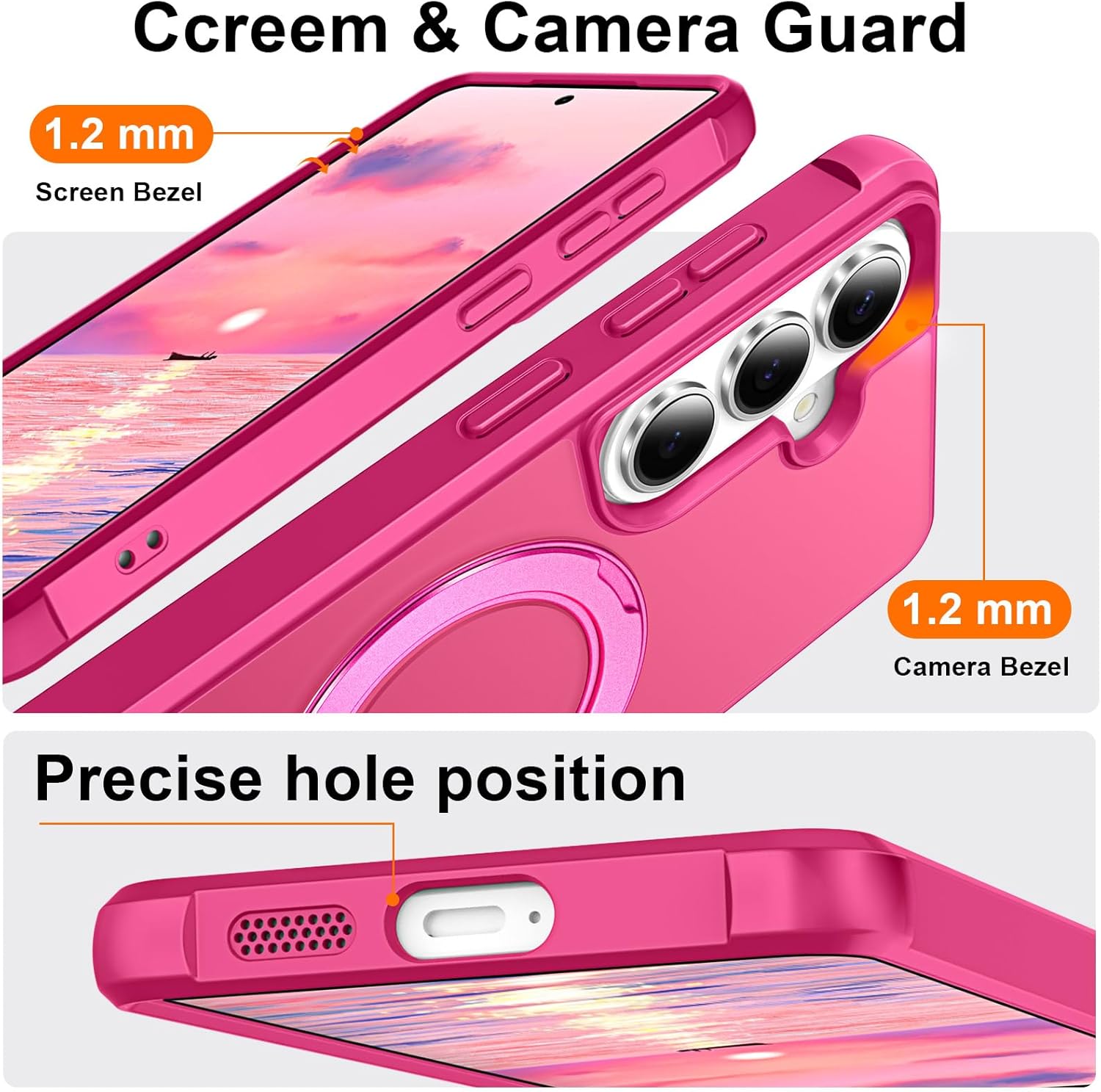 360° Magnetic Swivel Ring for Samsung S26 case, Built-in Metal Stand and Ring Holder, Magsafe Compatible, Military Grade Protection, Shock and Vibration Resistant- Rose Pink