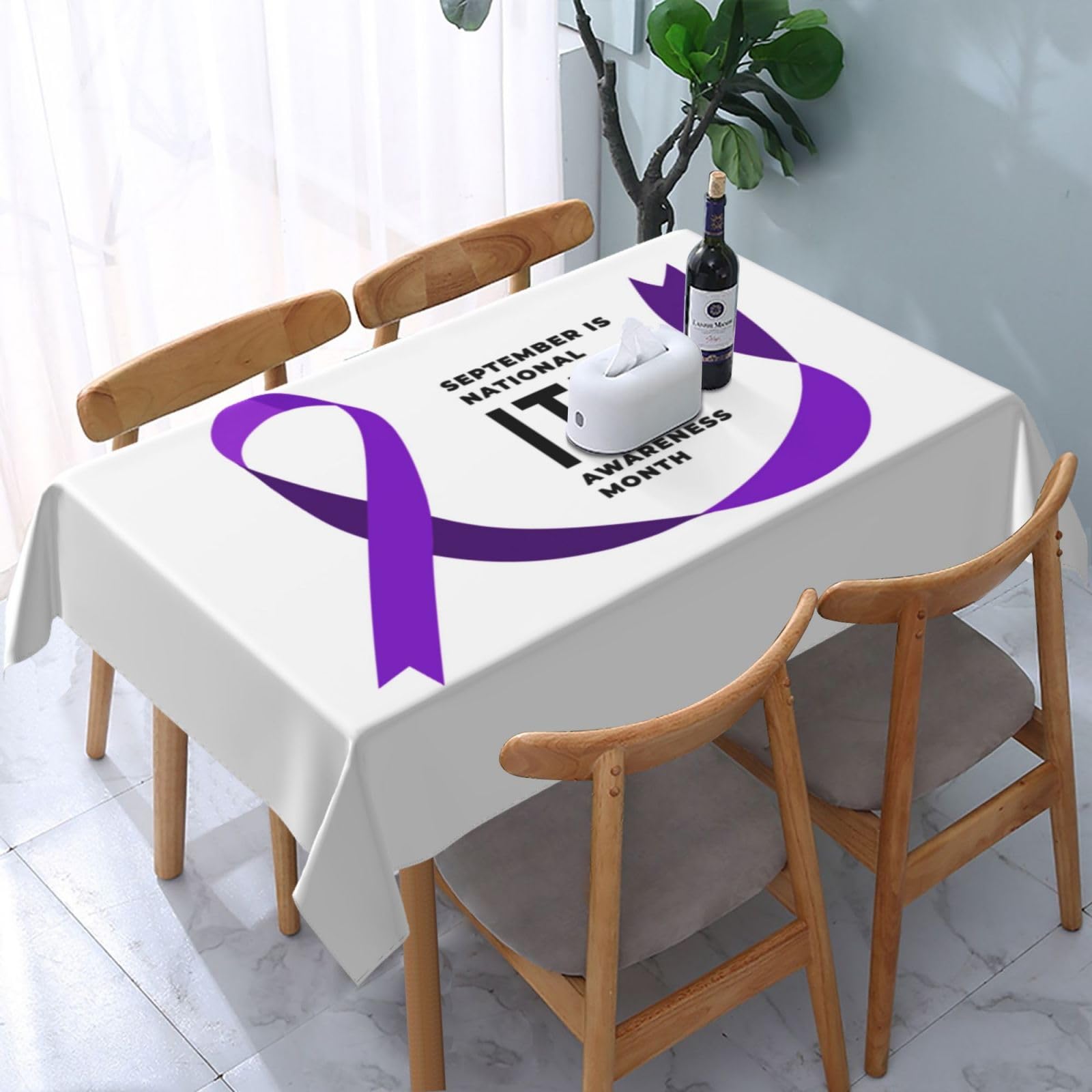 JunHeArt Itp Awareness Month Tablecloth Rectangle Table Cover Washable Table Cloths Decor For Kitchen 54" X 72"