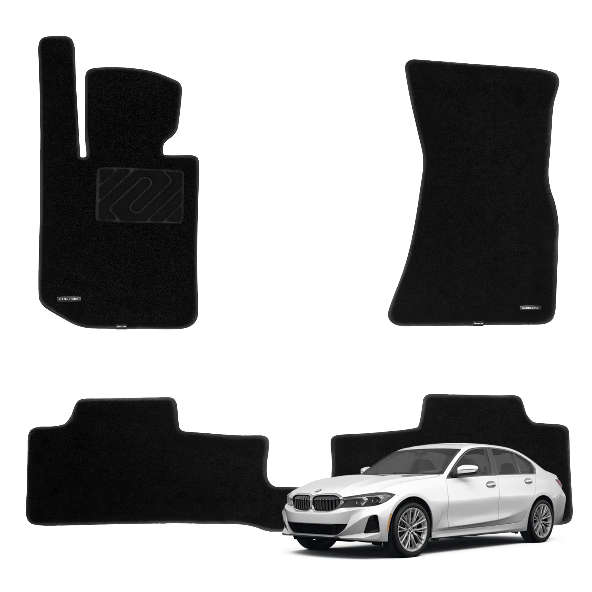 WENNEBIRD Superior Carpet Floor Mats for 2019-2025 BMW 330i, 330e, M340i (G20 / G21), 2021-2025 M3 (G80), 0.6 Inch Thickness Rugs, Premium All Weather Anti-Slip Waterproof Floor Liners - 3pc