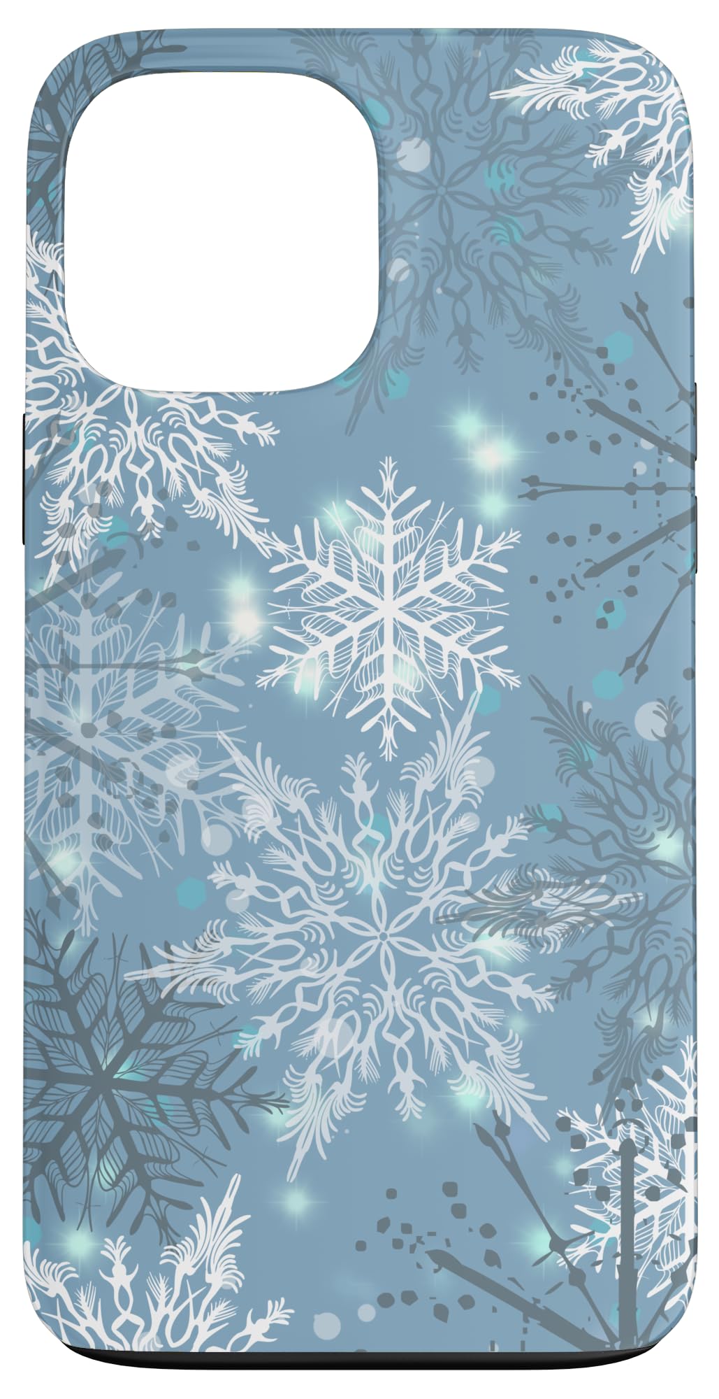 Snowflake Gray Blue Snow Frostwork Winter Christmas Lights Case for iPhone 13 Pro Max