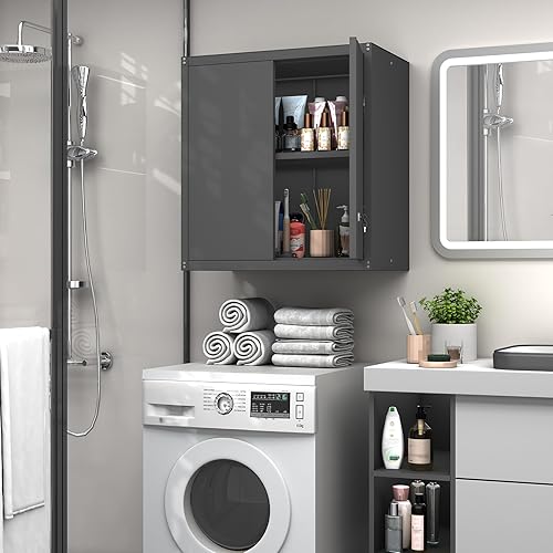 Miniatura 4 de GREATMEET Gabinete de almacenamiento de metal para garaje con cerradura, gabinetes de pared de metal para garaje, armario de montaje en pared, Negro