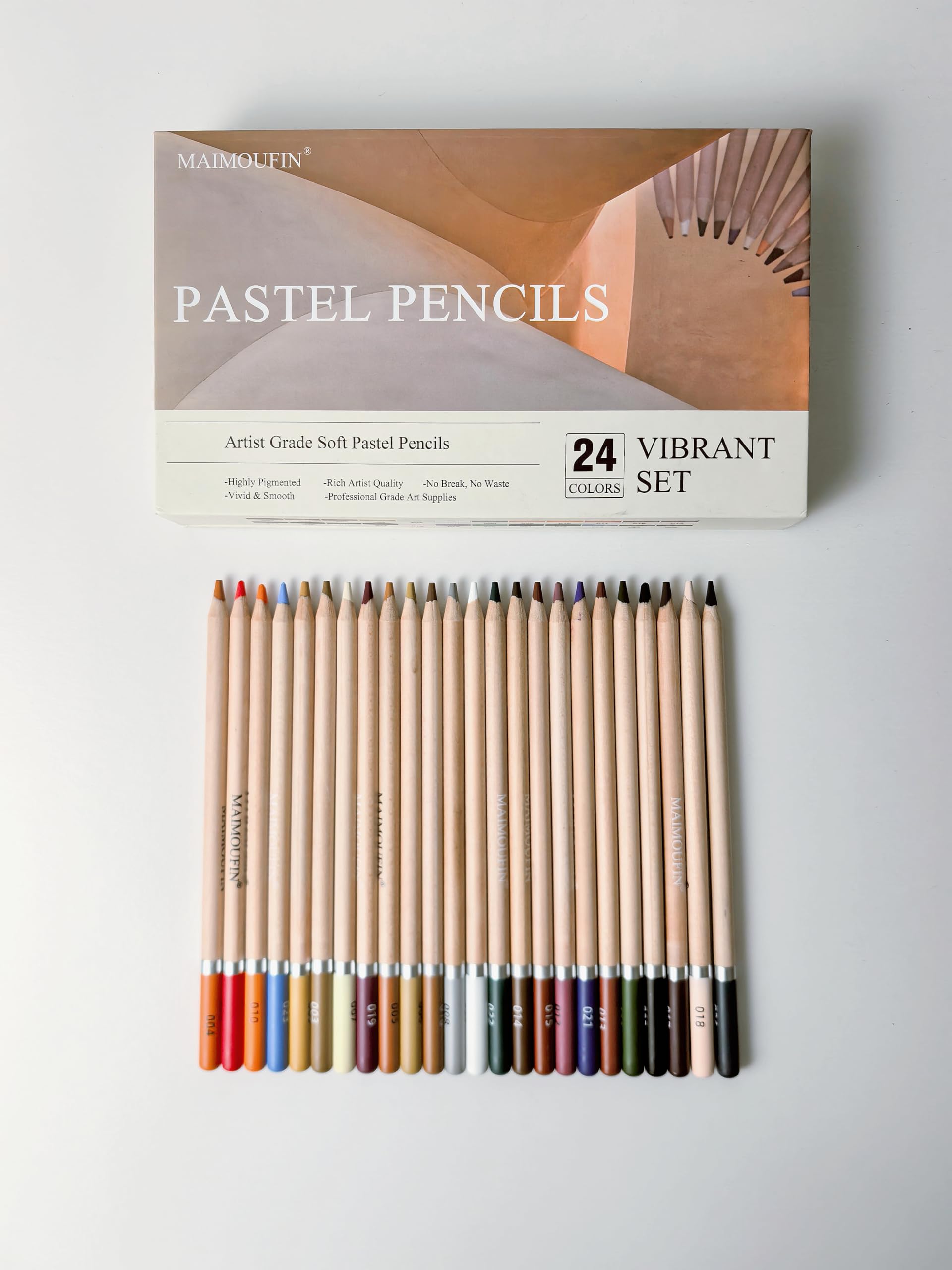 Set di matite morbide pastello, 24 colori vivaci, pastelli di grado professionale, forniture artistiche per disegno, schizzi e colorazione (non a base di olio) (marrone)