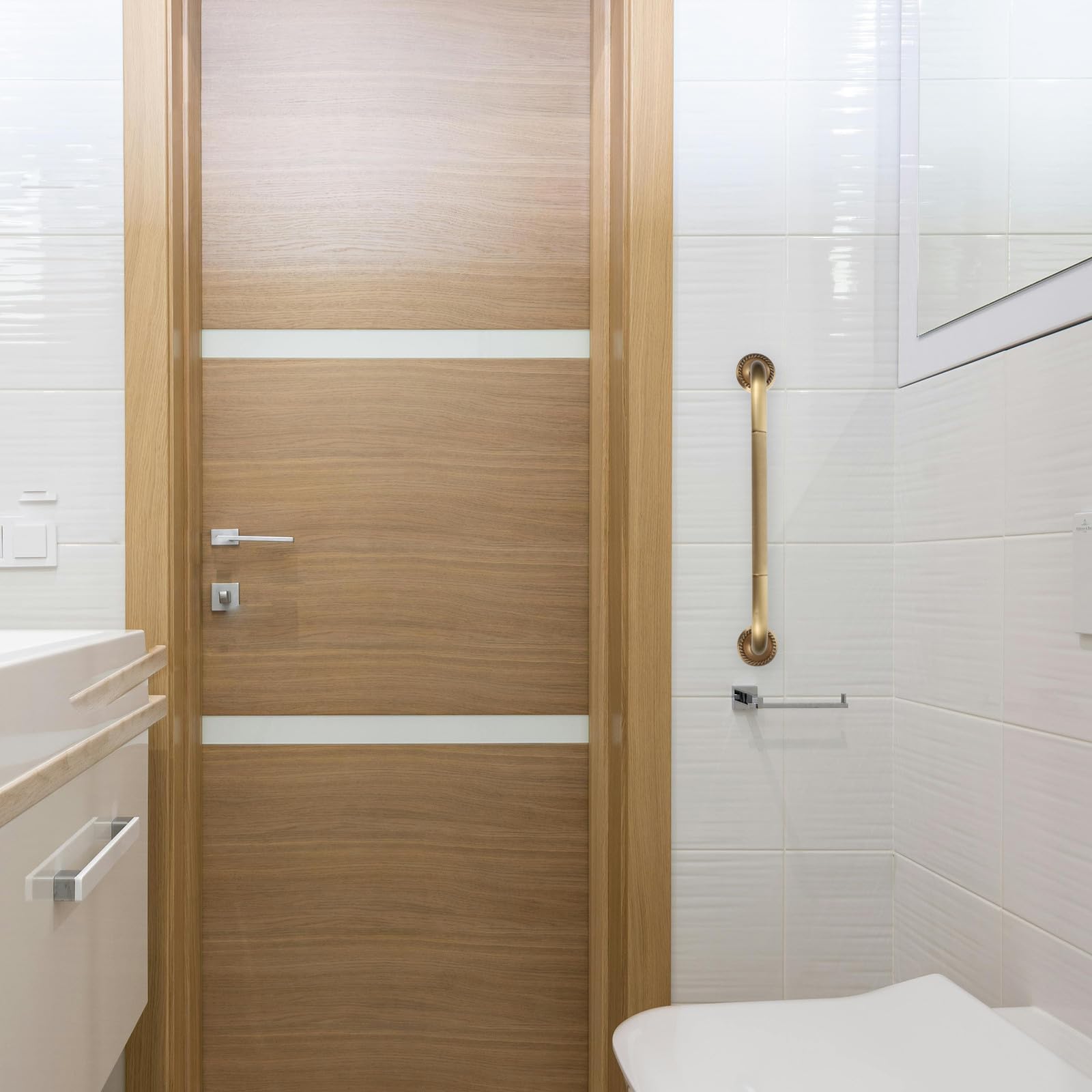 Pasamanos de pared de cobre con acabado dorado, barras de apoyo para ducha y baño para personas mayores, diseño humanizado