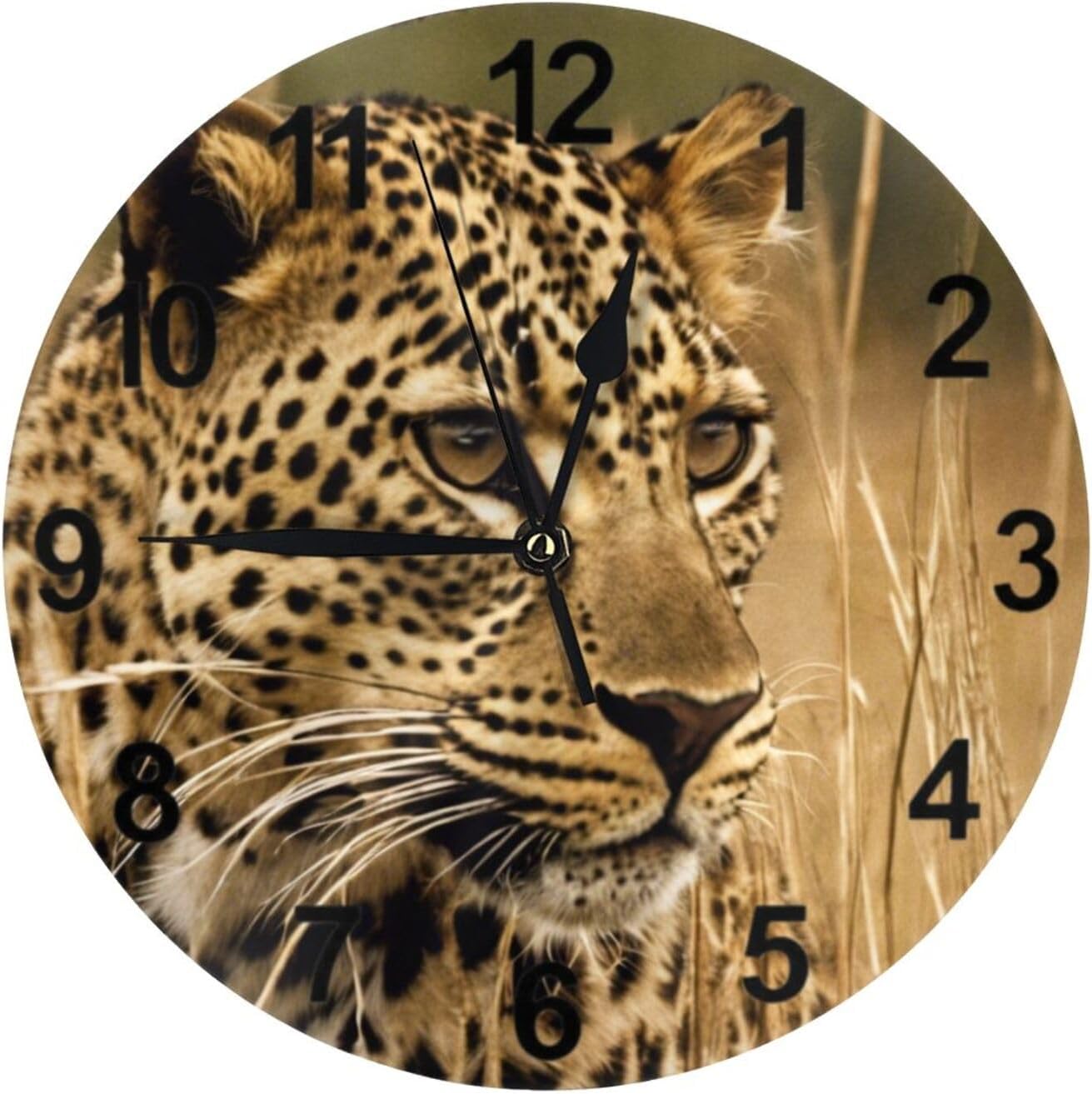 KiuLoam Reloj de pared redondo silencioso sin tictac, diseño de leopardo animal 3D, funciona con pilas, decorativo para sala de estar, cocina,