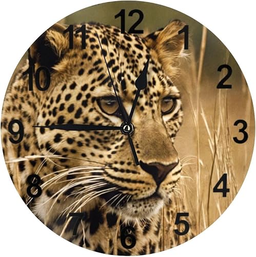 KiuLoam Reloj de pared redondo silencioso sin tictac, diseño de leopardo animal 3D, funciona con pilas, decorativo para sala de estar, cocina,