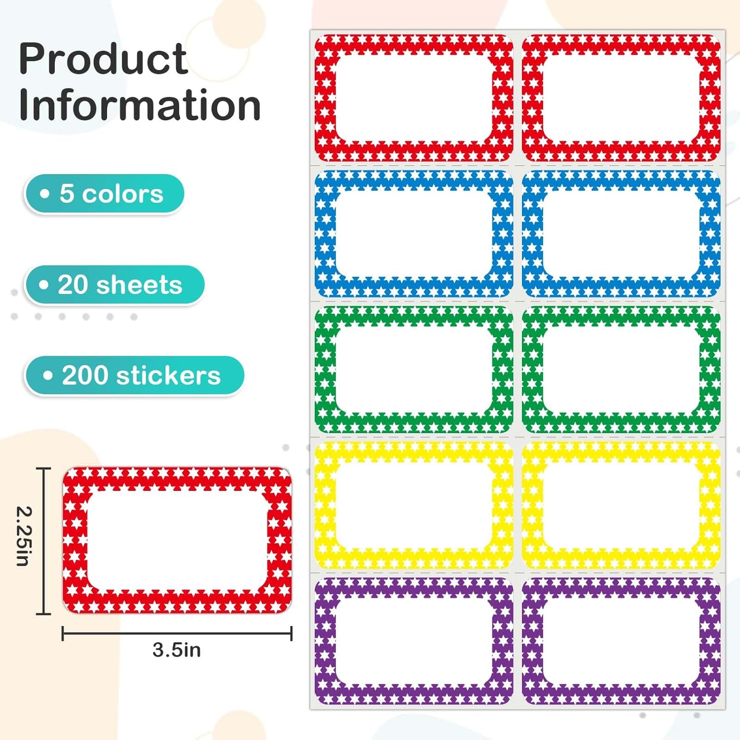 L LIKED 200 Name Tags Stickers, Colorful Star Border, 3.5" x 2.25" Name Labels for School Office Home (200 Labels) - Image 4