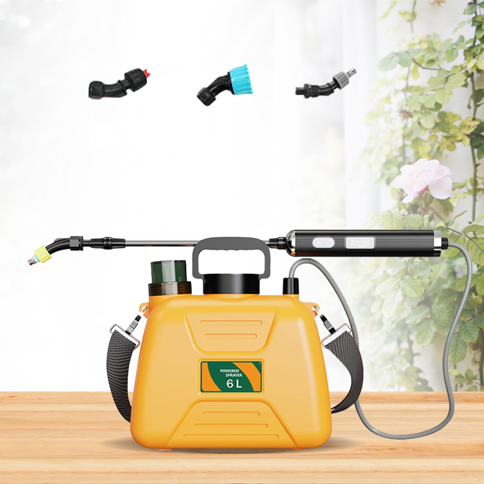 Spruzzatore a pressione a batteria da 6 l, con lancia e 3 ugelli regolabili per la schiena con batteria agli ioni di litio da 4000 mAh, per giardino/cantina/prato (arancione)
