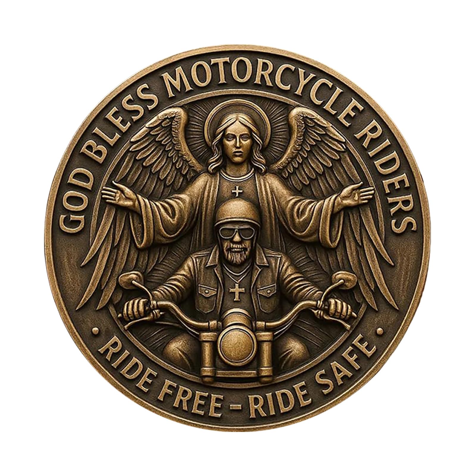 Biker Blessing Coin, God Bless Motorcycle Riders Guardian Angel Commemorative Coin, Ride Free Ride Safe Souvenir Gift for Bikers and Cyclists