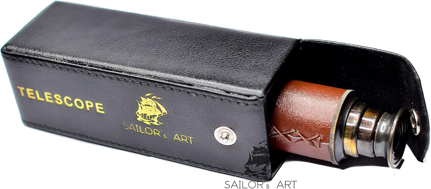 Sailor's Art Antique Brass Telescope Vintage Look-Premium Quality with Glass Optics-Fully Calibrated High Magnification Celestial Viewing-Antique Home Decor (Style 4)