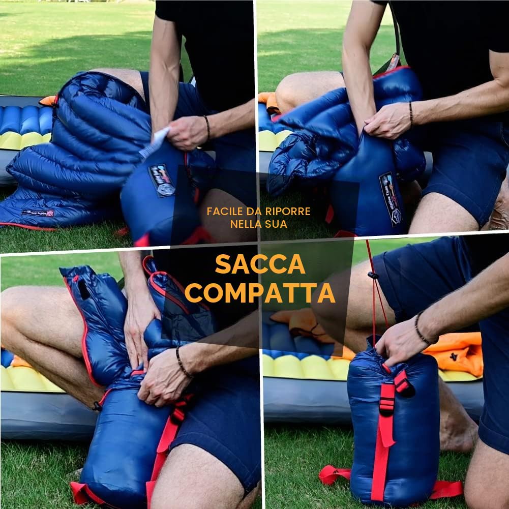 ZOOOBELIVES Alplive T400 - Sacco a pelo ultraleggero in piuma, 800 ml, ultra compatto, 650 Fill Power, sacco a pelo per escursionismo, campeggio e backcountry, leggero e compatto