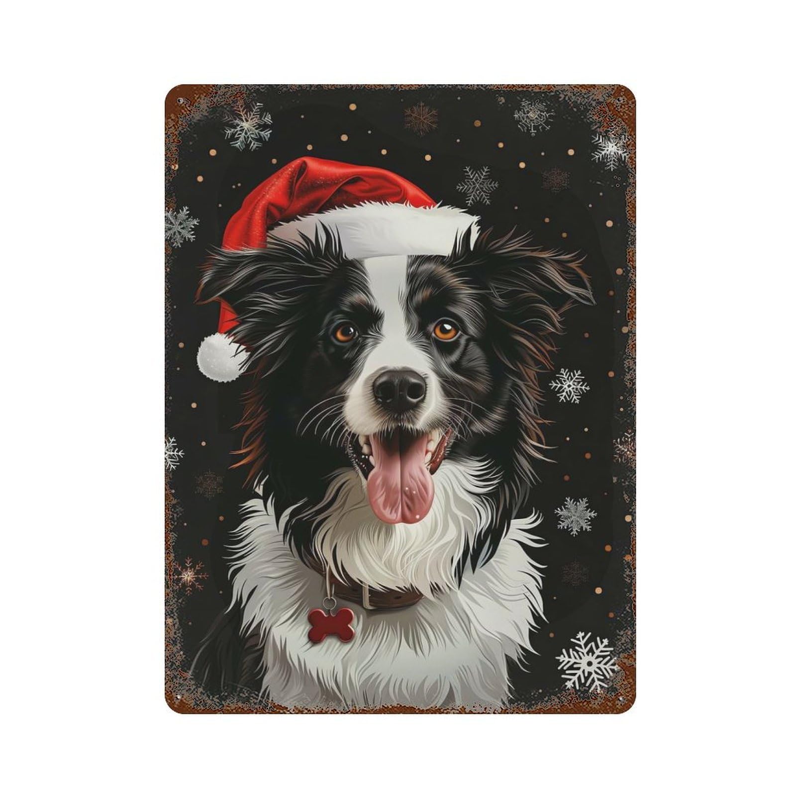 Border Collie Christmas 15.7"x11.8" Vintage Metal Tin Sign, Novelty Wall Decor for Basement, Hobby Room And Garage Decor
