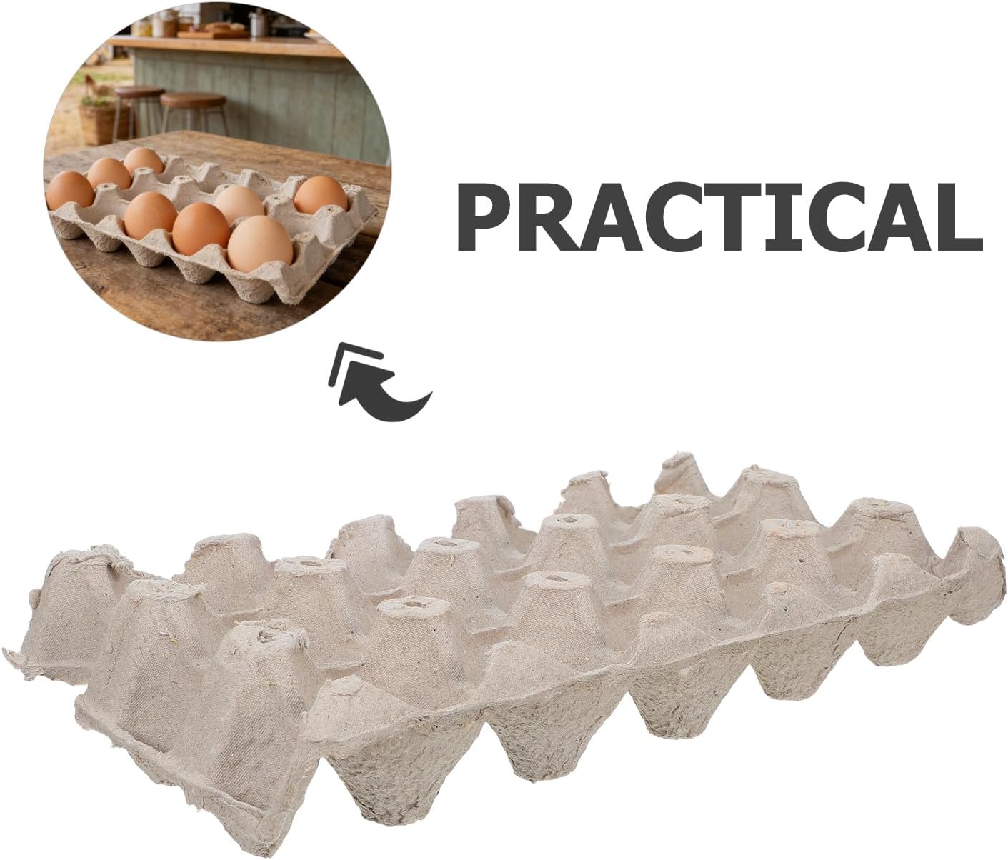 30pcs Paper Egg Cartons, Pulp Fiber Egg Cartons Crate 15 Count Storage Containers Holder for Chicken Farm Market Fridge Storing