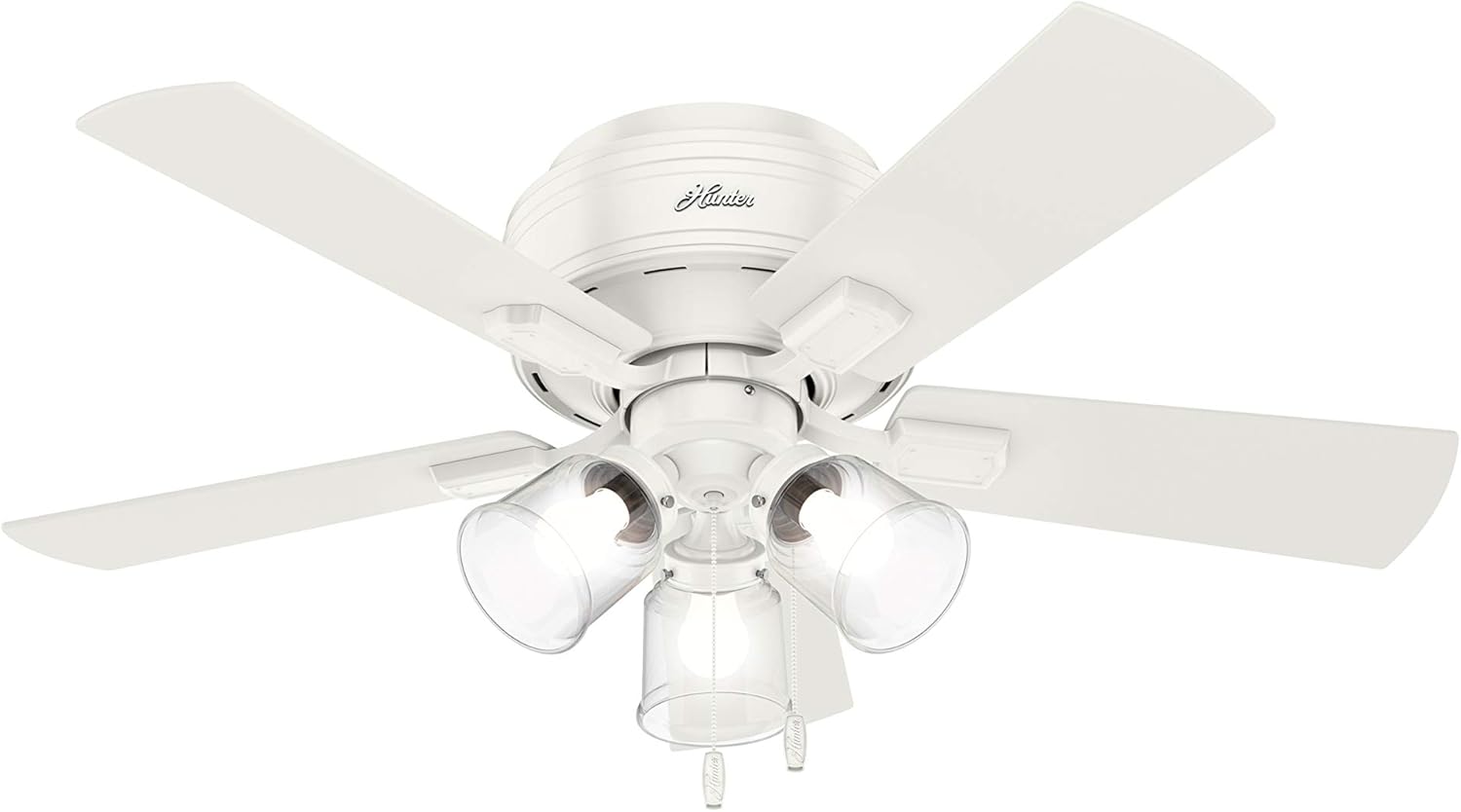 Hunter Fan 42 inch Low Profile Fresh White Ceiling Fan with 3 Light Fitter and Clear Seeded Glass (Renewed)