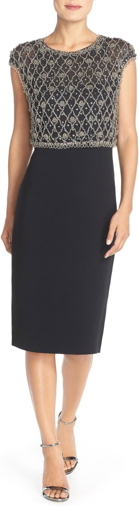 Pamella, Pamella Roland Women's Cap Sleeve Stretch Crepe Dress 10 Black