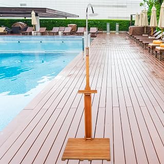 Senrob Portable Outdoor Shower Kit with Fir Wood Base - Freestanding Backyard Poolside Patio Shower for Garden Rinse