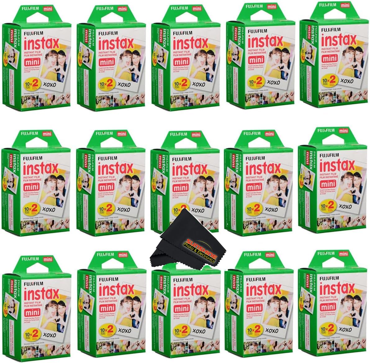 Fujifilm Instax Mini Instant Camera Film for Mini Instant Cameras - Capture Memories Anytime, Anywhere with Sunshine Photo Microfiber Cleaning Cloth... (15 Pack (300 Sheets Total))