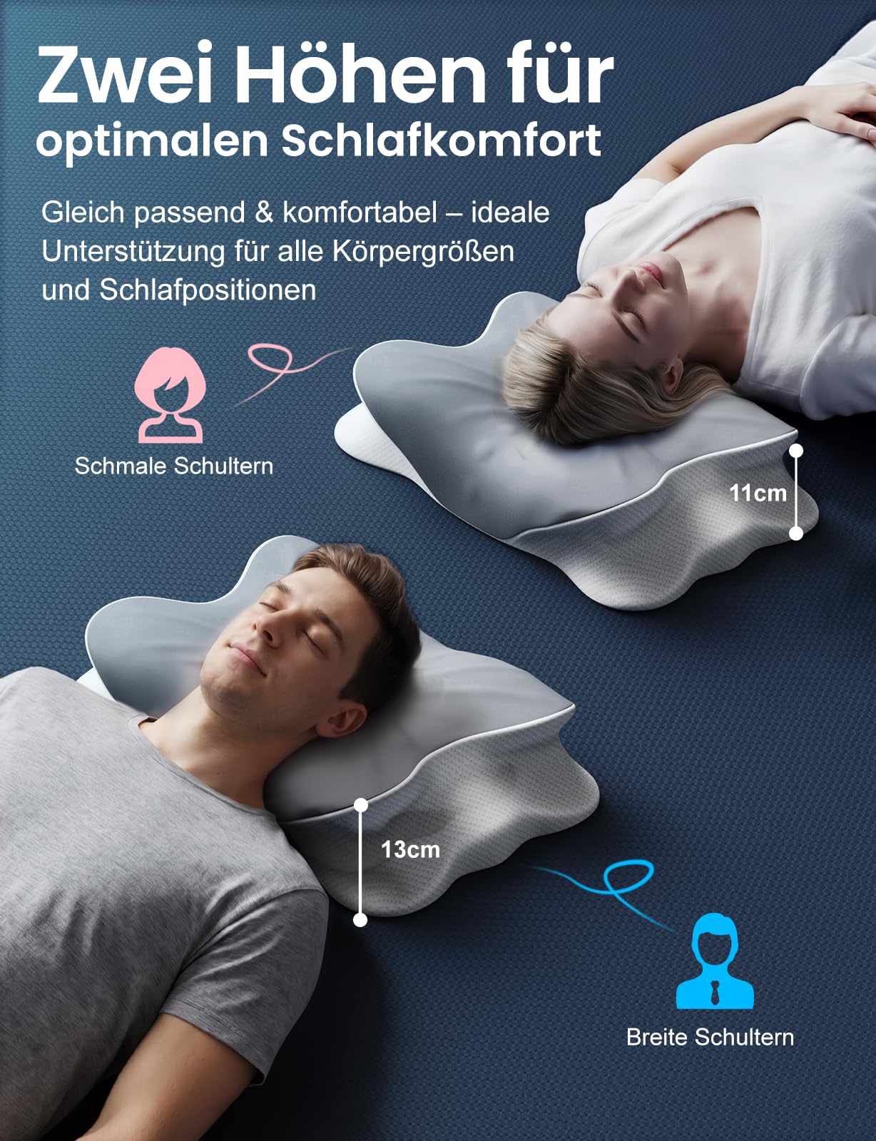 Nackenkissen, Nackenstützkissen, Memory Foam Kissen, Seitenschläferkissen, Schmetterlingskissen, Ergonomisches Kopfkissen, für Rücken-, Seiten- und Bauchschläfer, Abnehmbarer Bezug