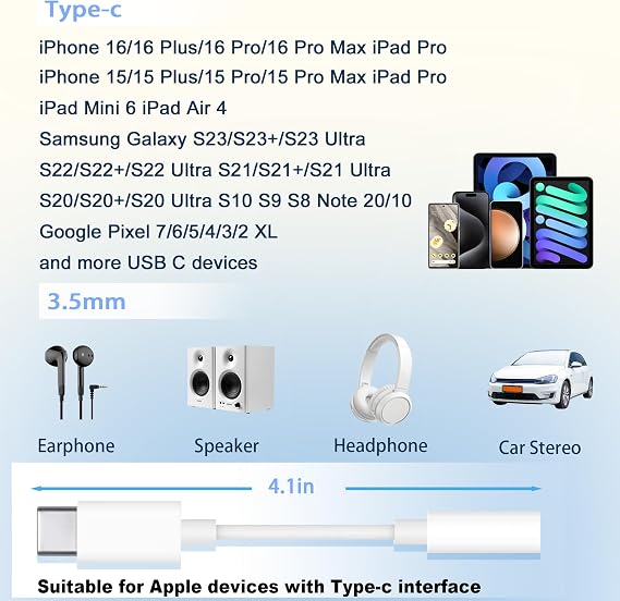 USB C to 3.5mm Female Headphone Jack Adapter 2 Pack