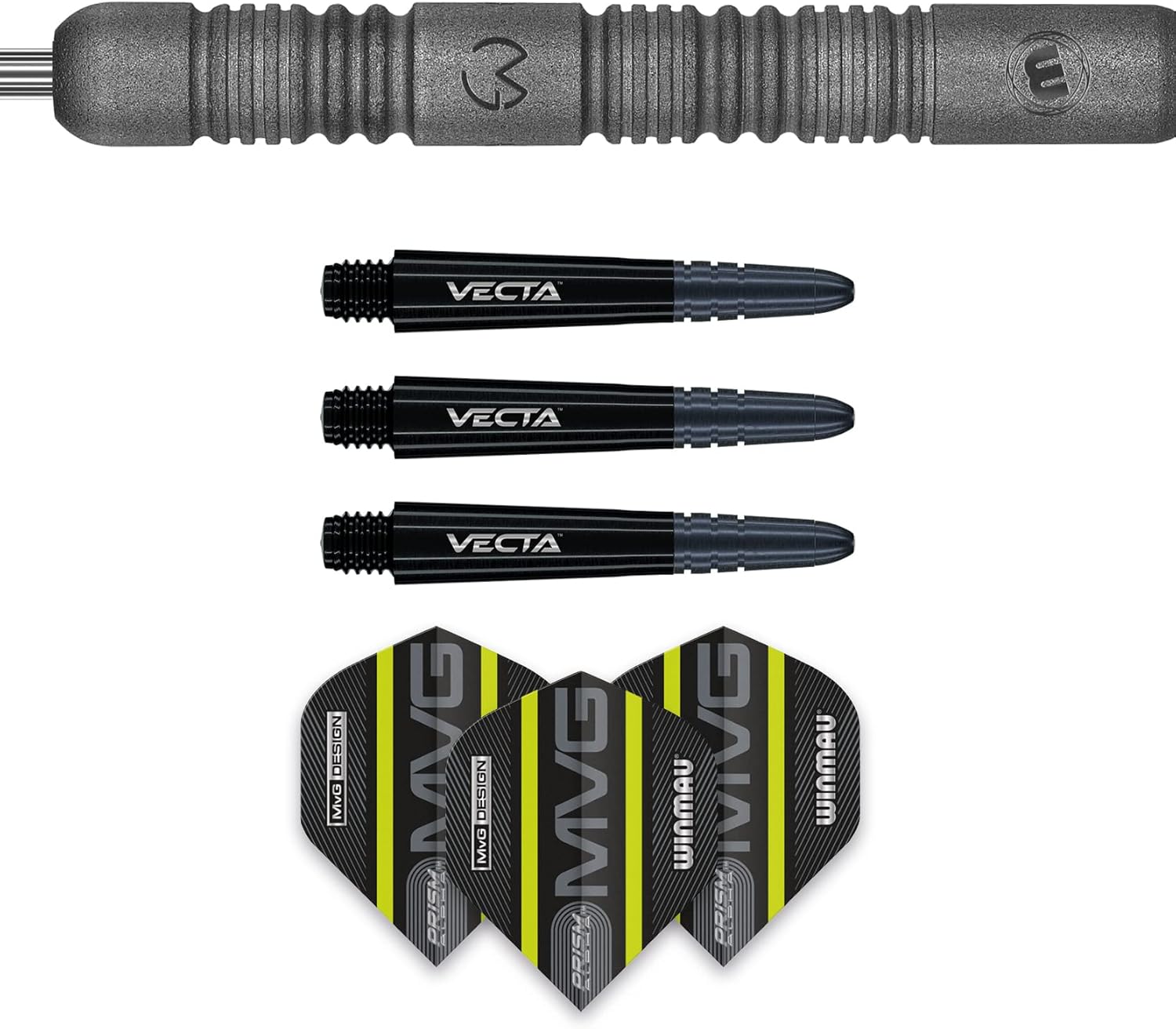 WINMAU Darts Set - Michael Van Gerwen MvG Exact Steeltip Darts - Includes Darts Flights & Stems, Available in 21.5g, 23g, 24g & 25g, Professional 90% Tungsten Darts Set