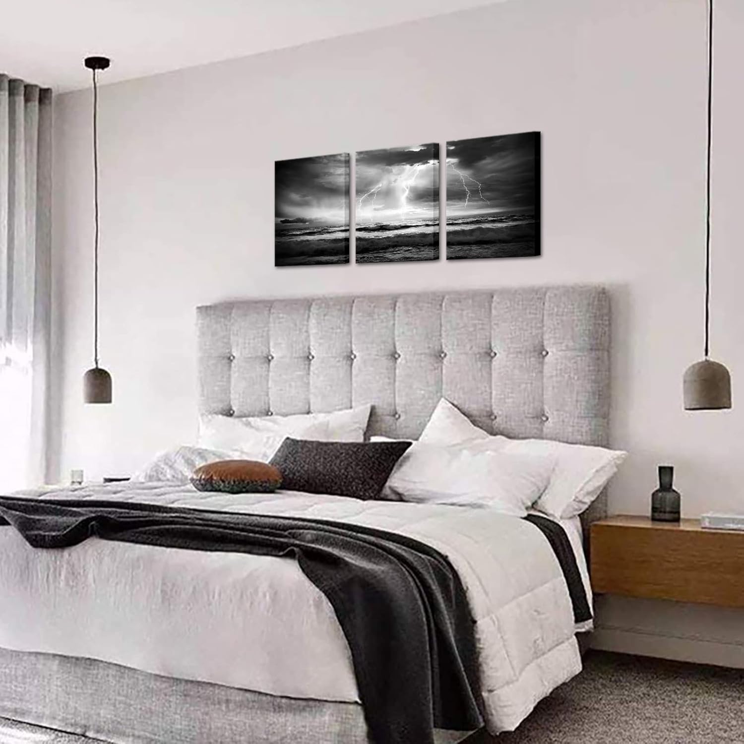 Artmyharbor Black and White Picture Lightning Storm Canvas Print Bathroom Wall Decor 12X16 inches